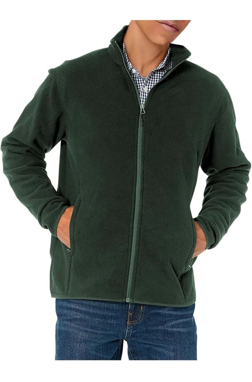 Men's Full-Zip Polar Fleece Jacket Forest Green- Amazon